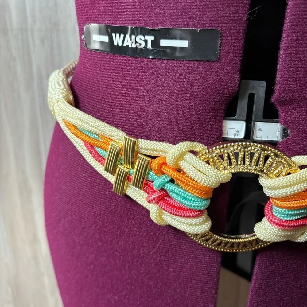 Vibrant Multicolor Vintage 80’s Woven Rope Belt with Gold Details
